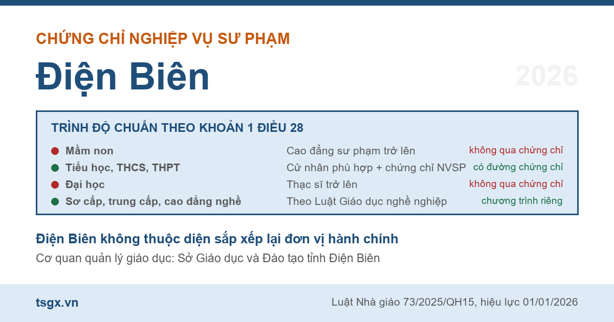 Bốn nhóm trình độ chuẩn nhà giáo áp dụng với người học nghiệp vụ sư phạm tại Điện Biên năm 2026