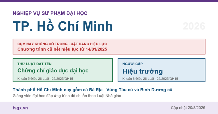 Chứng chỉ nghiệp vụ sư phạm đại học tại TP. Hồ Chí Minh năm 2026, cụm này không có trong Luật Giáo dục đại học số 125/2025/QH15