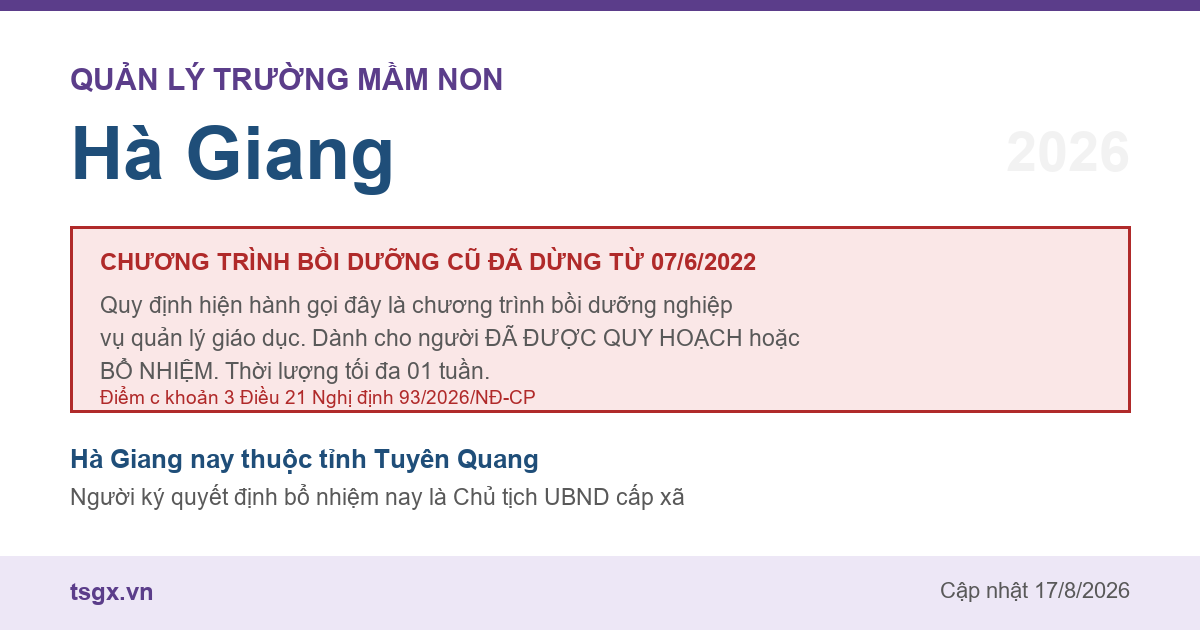 Quy định về bồi dưỡng nghiệp vụ quản lý giáo dục mầm non tại Hà Giang năm 2026