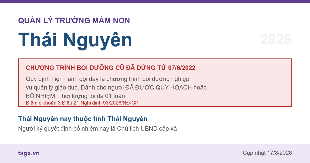 Quy định về bồi dưỡng nghiệp vụ quản lý giáo dục mầm non tại Thái Nguyên năm 2026