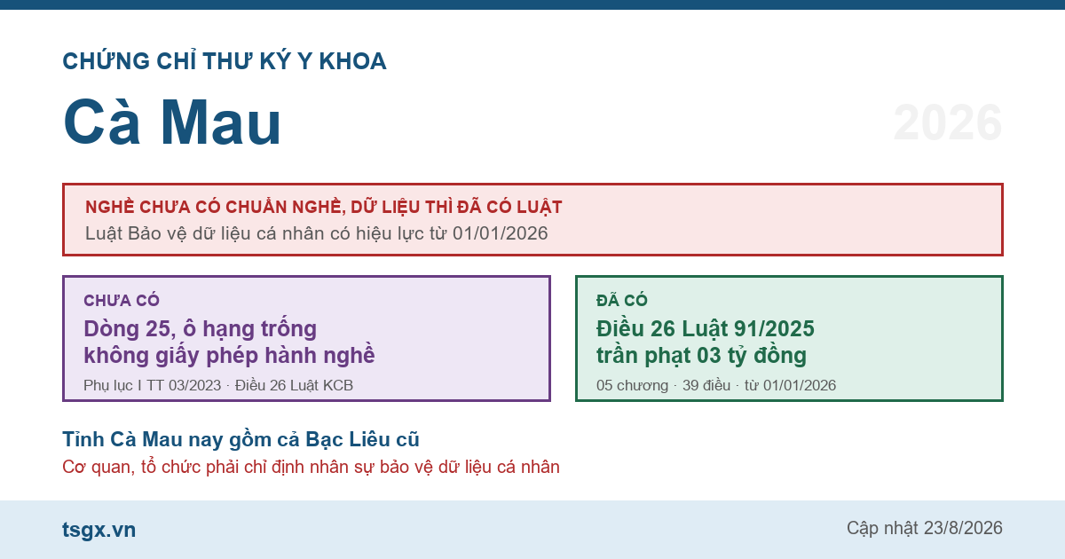 Chứng chỉ thư ký y khoa tại Cà Mau năm 2026