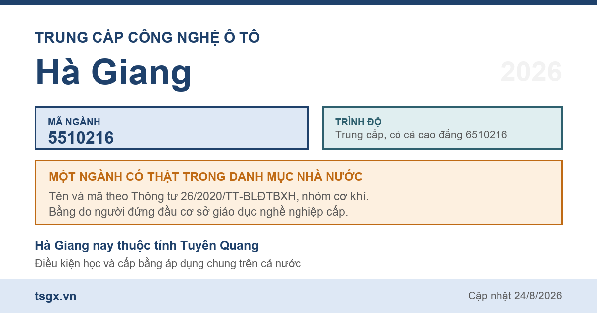 Thông tin ngành trung cấp Công nghệ ô tô mã 5510216 tại Hà Giang năm 2026