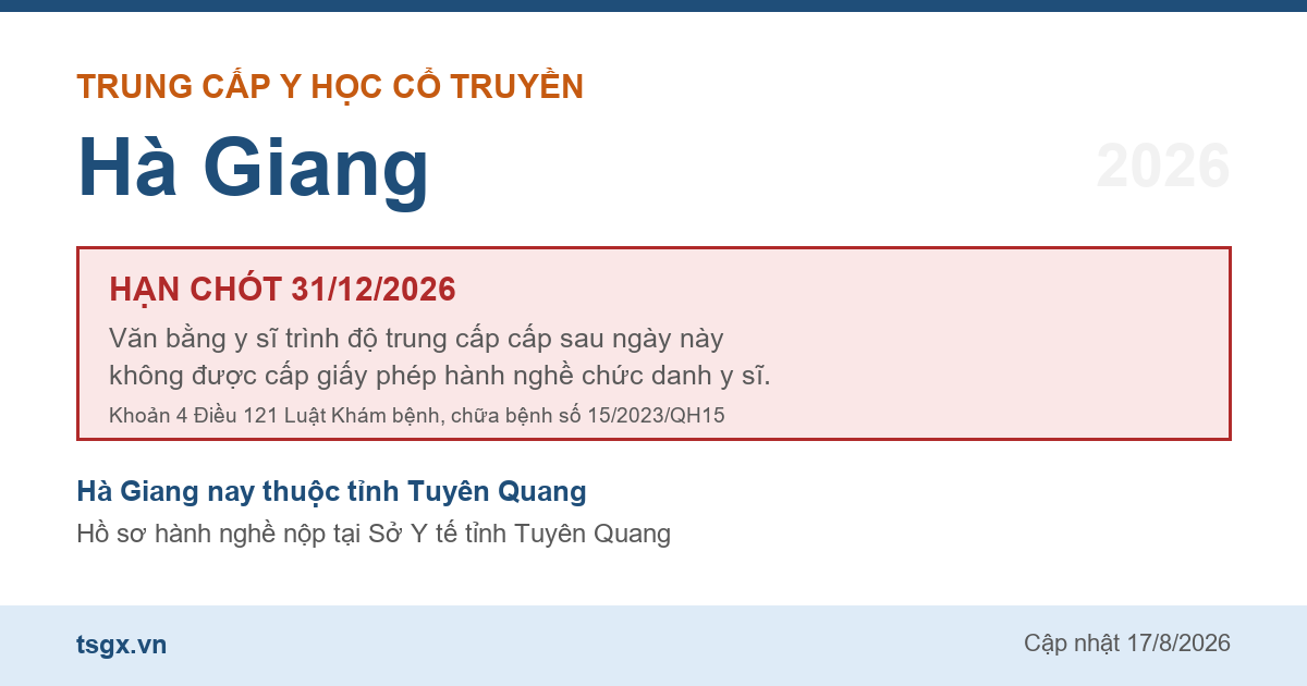 Mốc hạn 31/12/2026 với văn bằng trung cấp y sĩ y học cổ truyền tại Hà Giang năm 2026