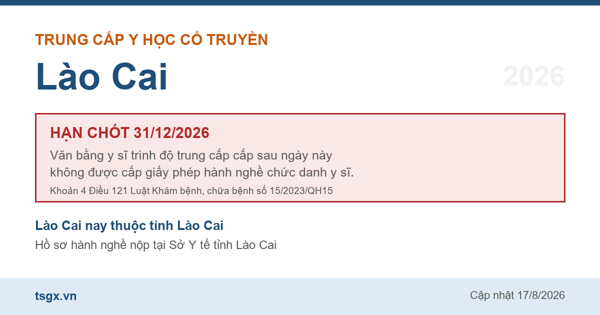 Mốc hạn 31/12/2026 với văn bằng trung cấp y sĩ y học cổ truyền tại Lào Cai năm 2026